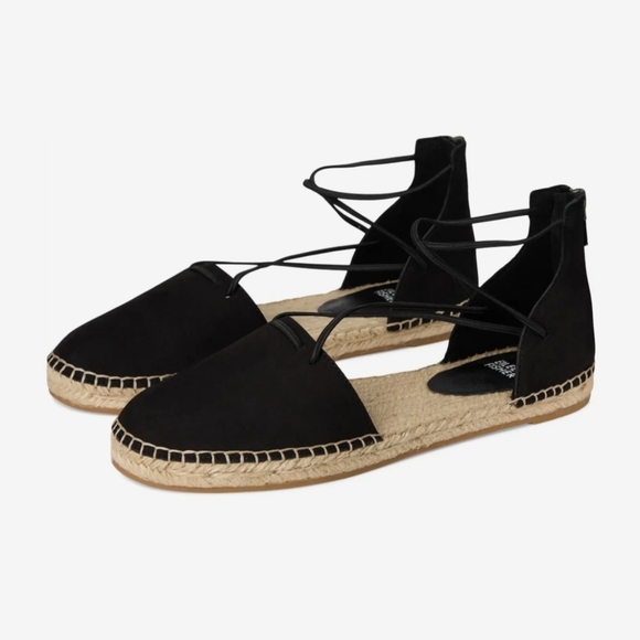 Eileen Fisher Espadrille Sandals 8.5 Black Suede Lace Boho Vacation New $160